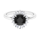 Claw Set Black Onyx Cocktail Engagement Ring with Diamond Halo Black Onyx - ( AAA ) - Quality - Rosec Jewels