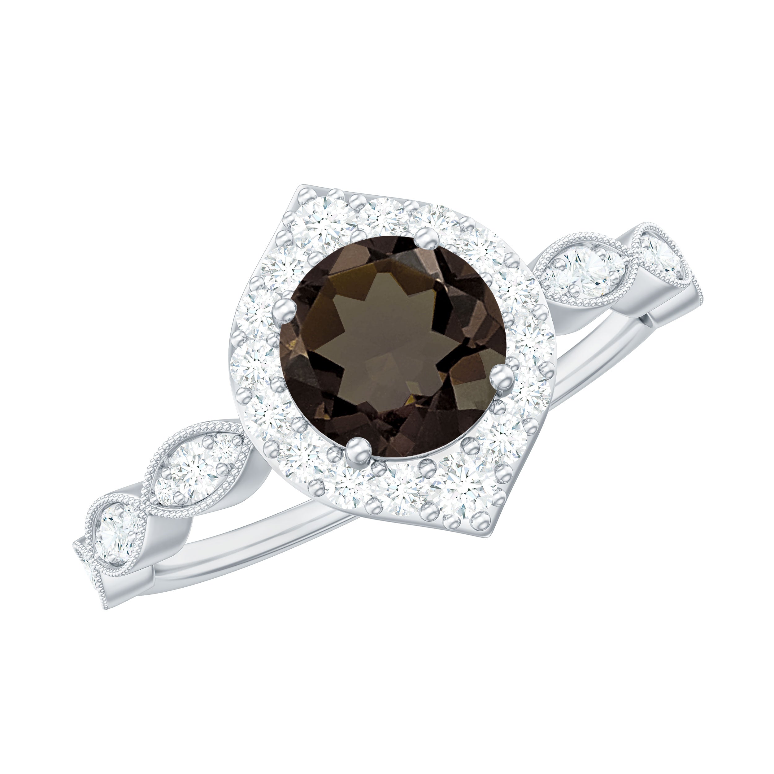 1.50 CT Vintage Style Smoky Quartz Engagement Ring with Diamond Smoky Quartz - ( AAA ) - Quality - Rosec Jewels