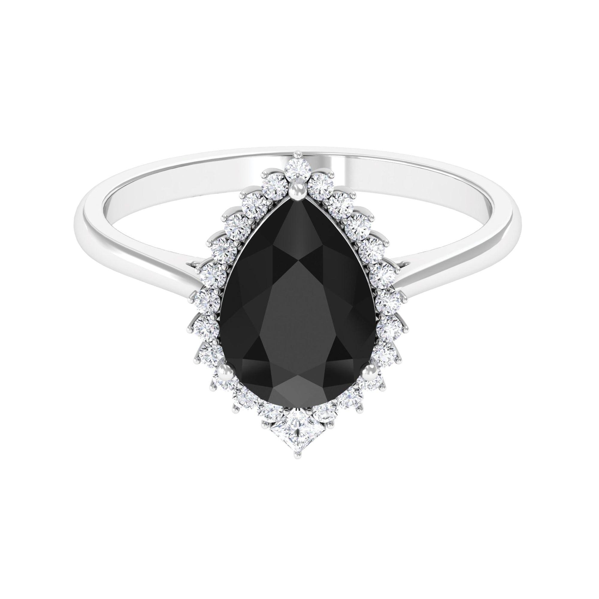 Pear Shaped Created Black Diamond and Diamond Halo Cocktail Ring Lab Created Black Diamond - ( AAAA ) - Quality - Rosec Jewels