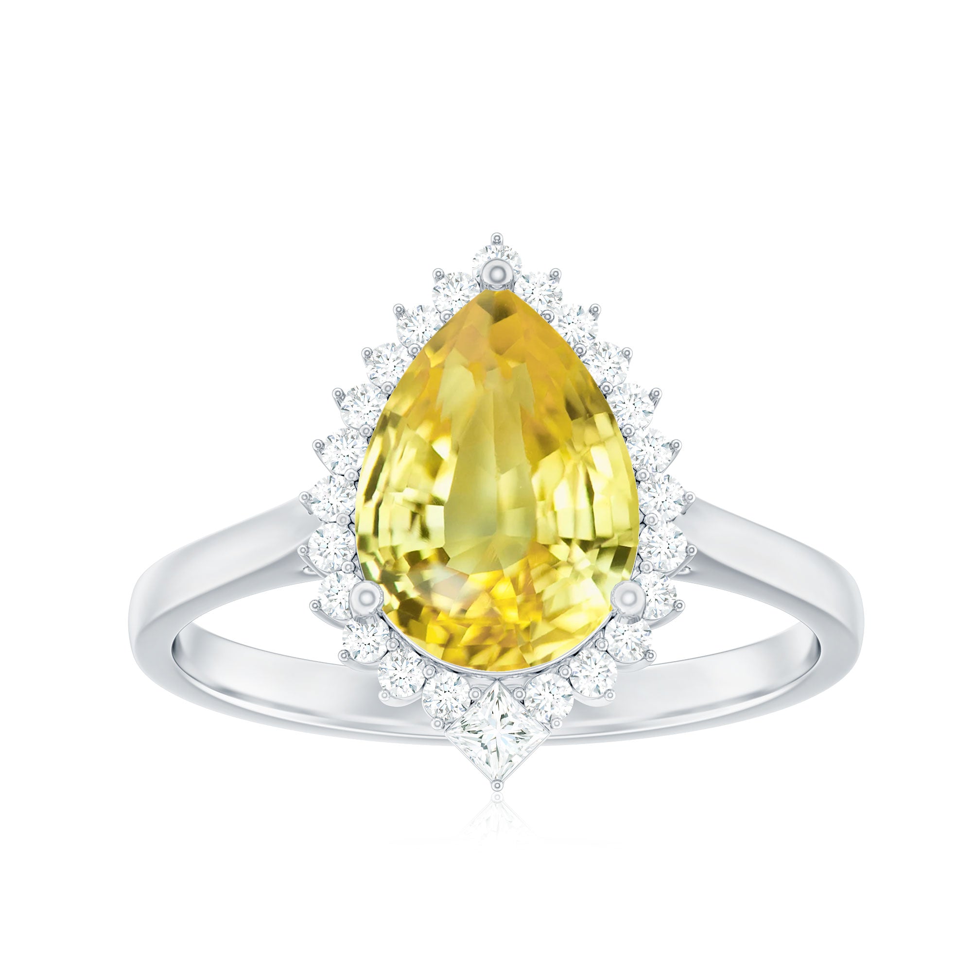 Cocktail Halo Ring with Created Yellow Sapphire and Diamond Lab Created Yellow Sapphire - ( AAAA ) - Quality - Rosec Jewels