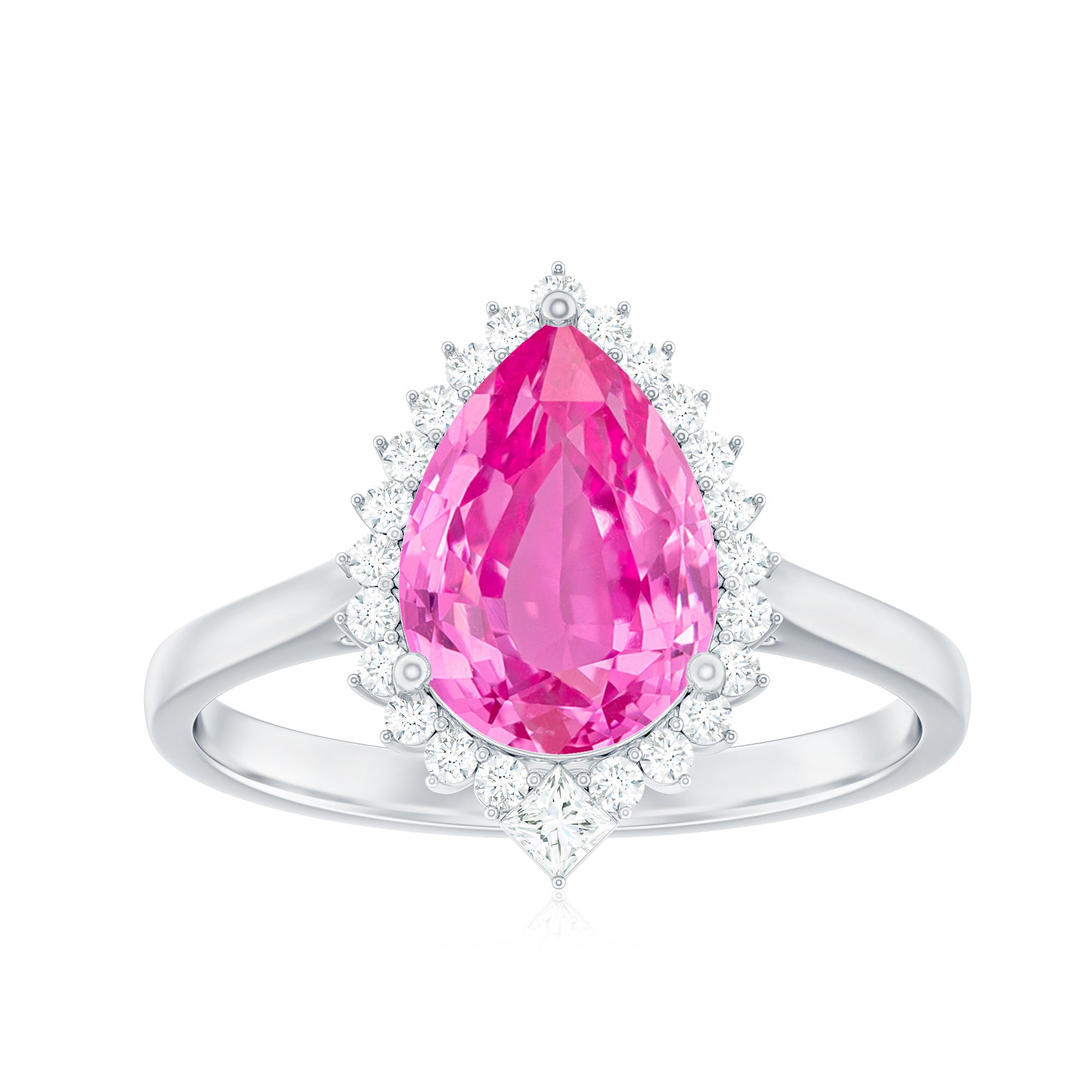 Pear Created Pink Sapphire Cocktail Halo Ring with Diamond Lab Created Pink Sapphire - ( AAAA ) - Quality - Rosec Jewels