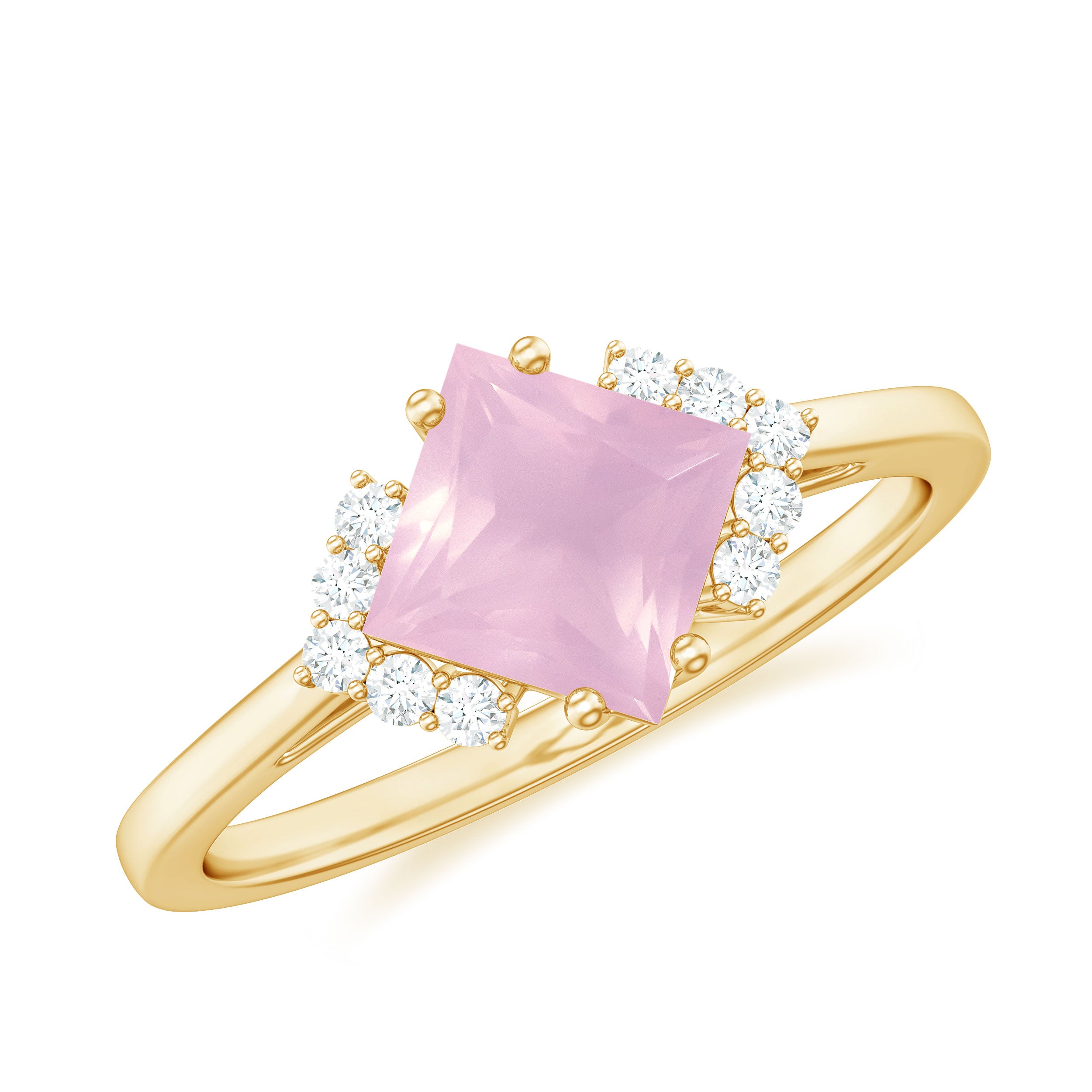 1.25 CT Princess Cut Rose Quartz Engagement Ring with Diamond Rose Quartz - ( AAA ) - Quality - Rosec Jewels