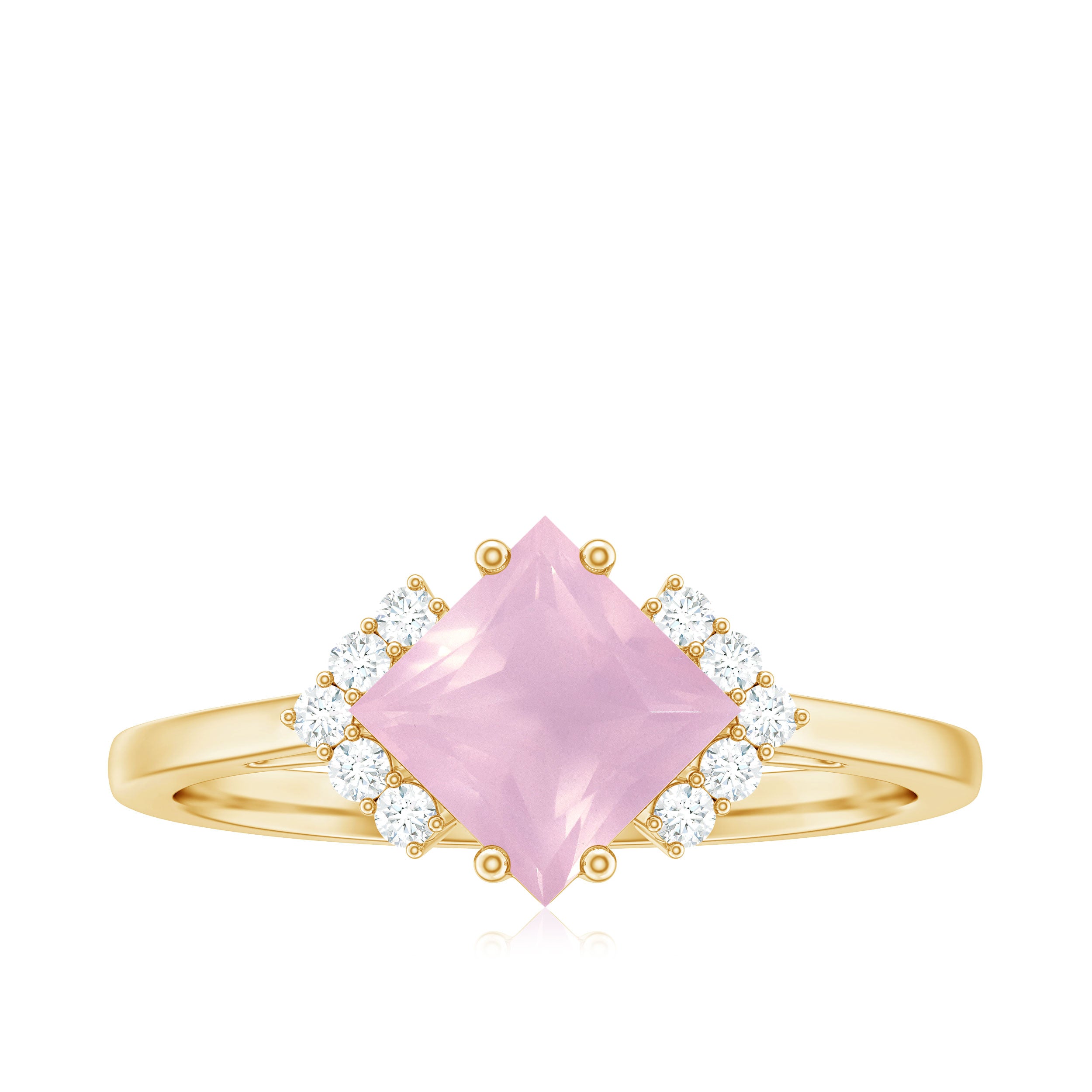 1.25 CT Princess Cut Rose Quartz Engagement Ring with Diamond Rose Quartz - ( AAA ) - Quality - Rosec Jewels