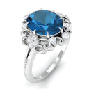 Vintage Inspired London Blue Topaz Engagement Ring with Diamond London Blue Topaz - ( AAA ) - Quality - Rosec Jewels