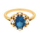 Vintage Inspired London Blue Topaz Engagement Ring with Diamond London Blue Topaz - ( AAA ) - Quality - Rosec Jewels