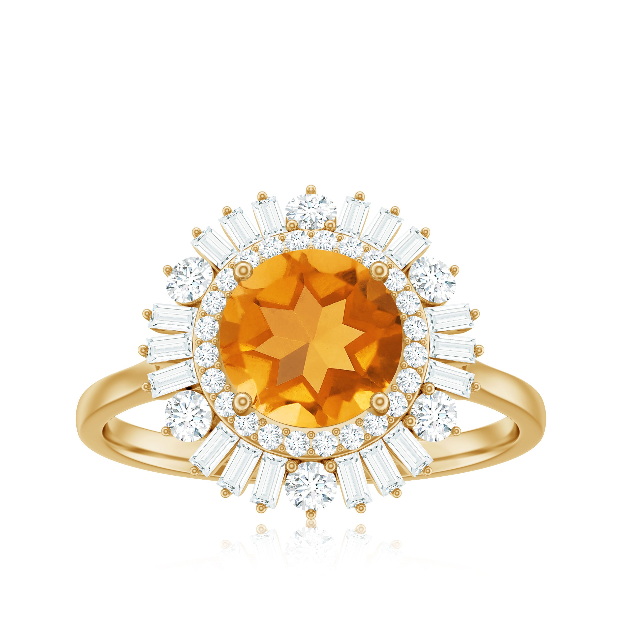 2 CT Round Citrine Cocktail Ring with Moissanite Double Halo Citrine - ( AAA ) - Quality - Rosec Jewels