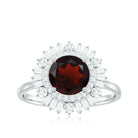 Round Garnet Cocktail Engagement Ring with Diamond Double Halo Garnet - ( AAA ) - Quality - Rosec Jewels