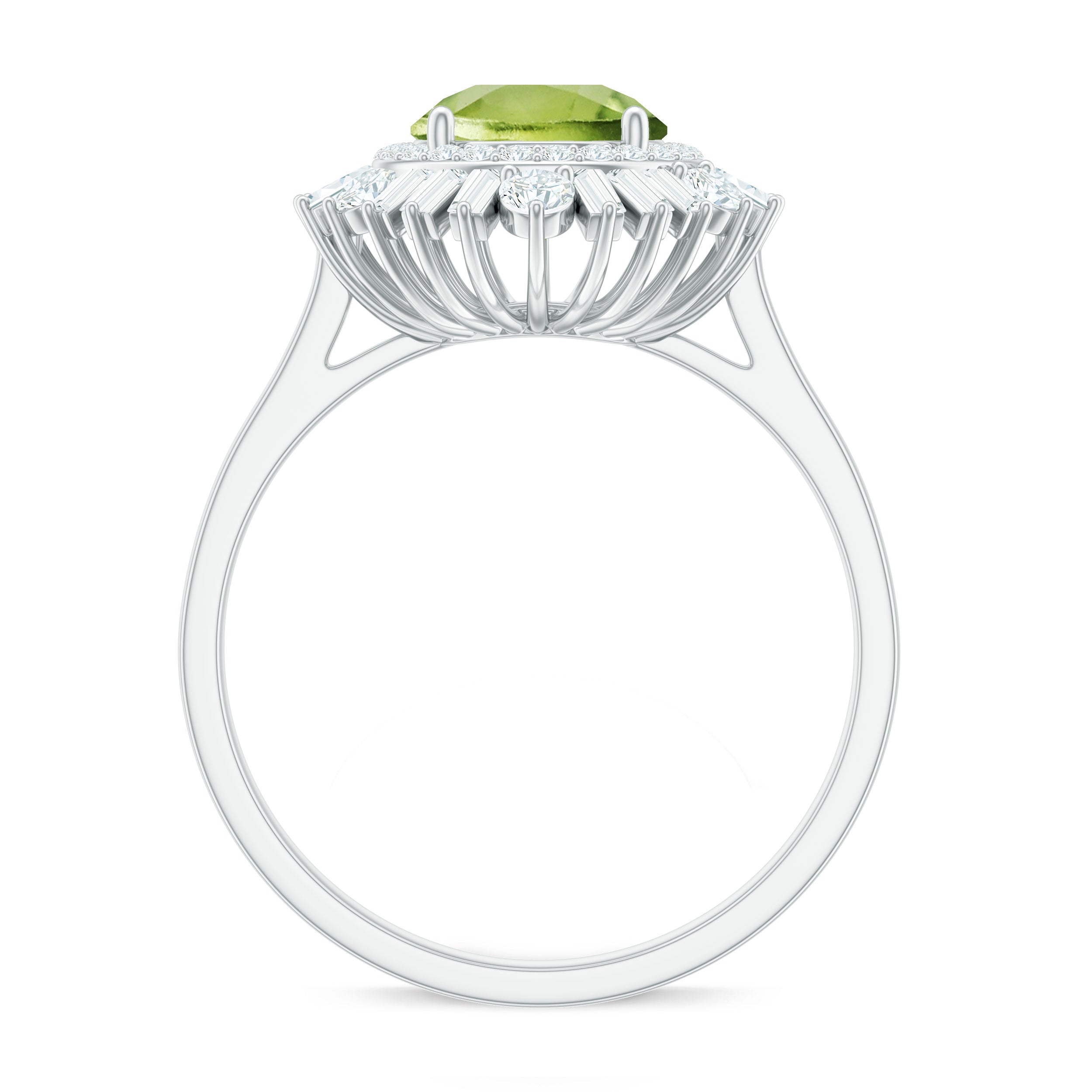 3 CT Round Peridot Cocktail Ring with Moissanite Double Halo Peridot - ( AAA ) - Quality - Rosec Jewels