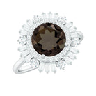 2.50 CT Round Smoky Quartz Cocktail Ring with Moissanite Double Halo Smoky Quartz - ( AAA ) - Quality - Rosec Jewels