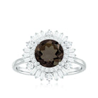 2.50 CT Round Smoky Quartz Cocktail Ring with Moissanite Double Halo Smoky Quartz - ( AAA ) - Quality - Rosec Jewels