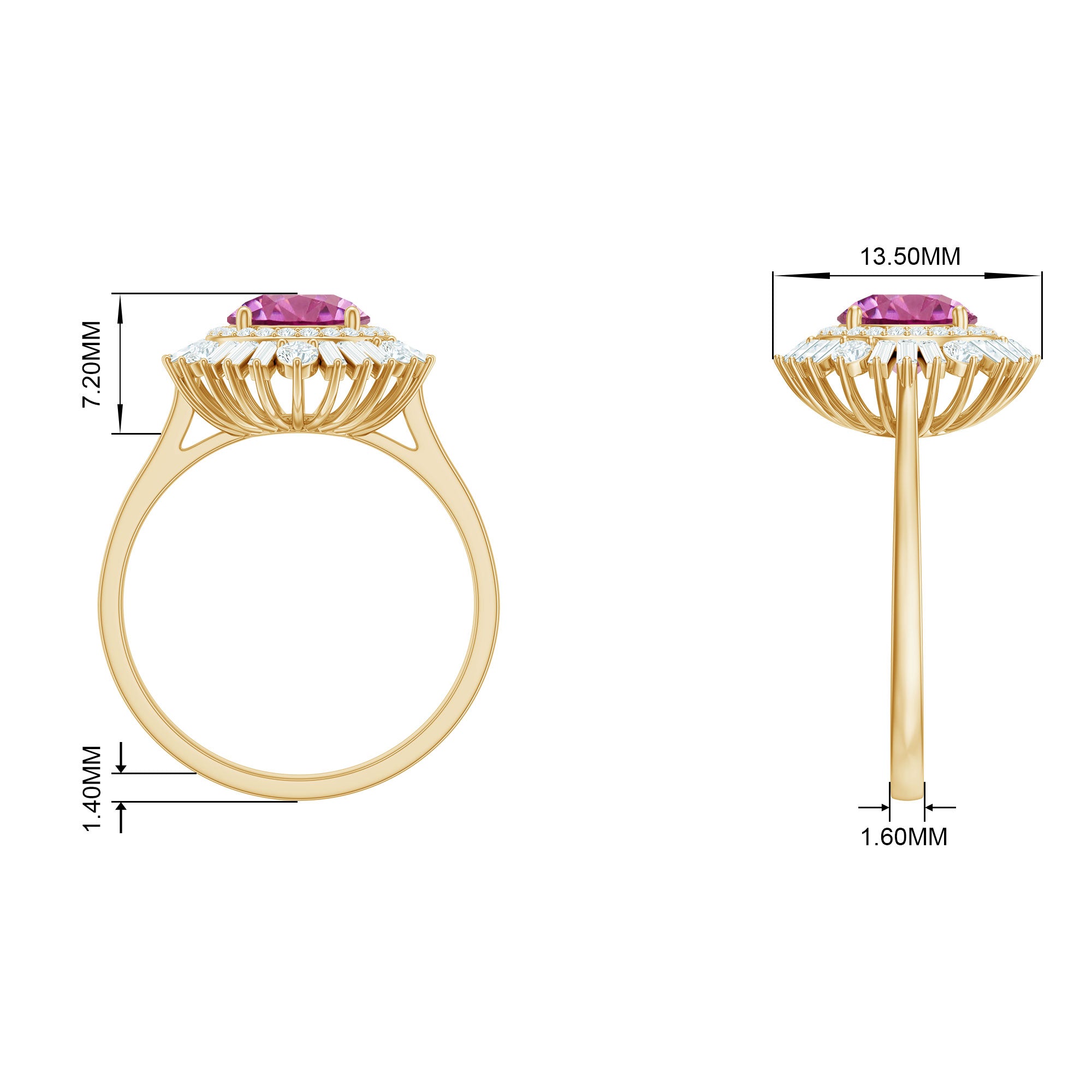 2 CT Round Pink Tourmaline Cocktail Ring with Moissanite Double Halo Pink Tourmaline - ( AAA ) - Quality - Rosec Jewels