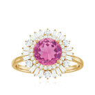 2 CT Round Pink Tourmaline Cocktail Ring with Moissanite Double Halo Pink Tourmaline - ( AAA ) - Quality - Rosec Jewels