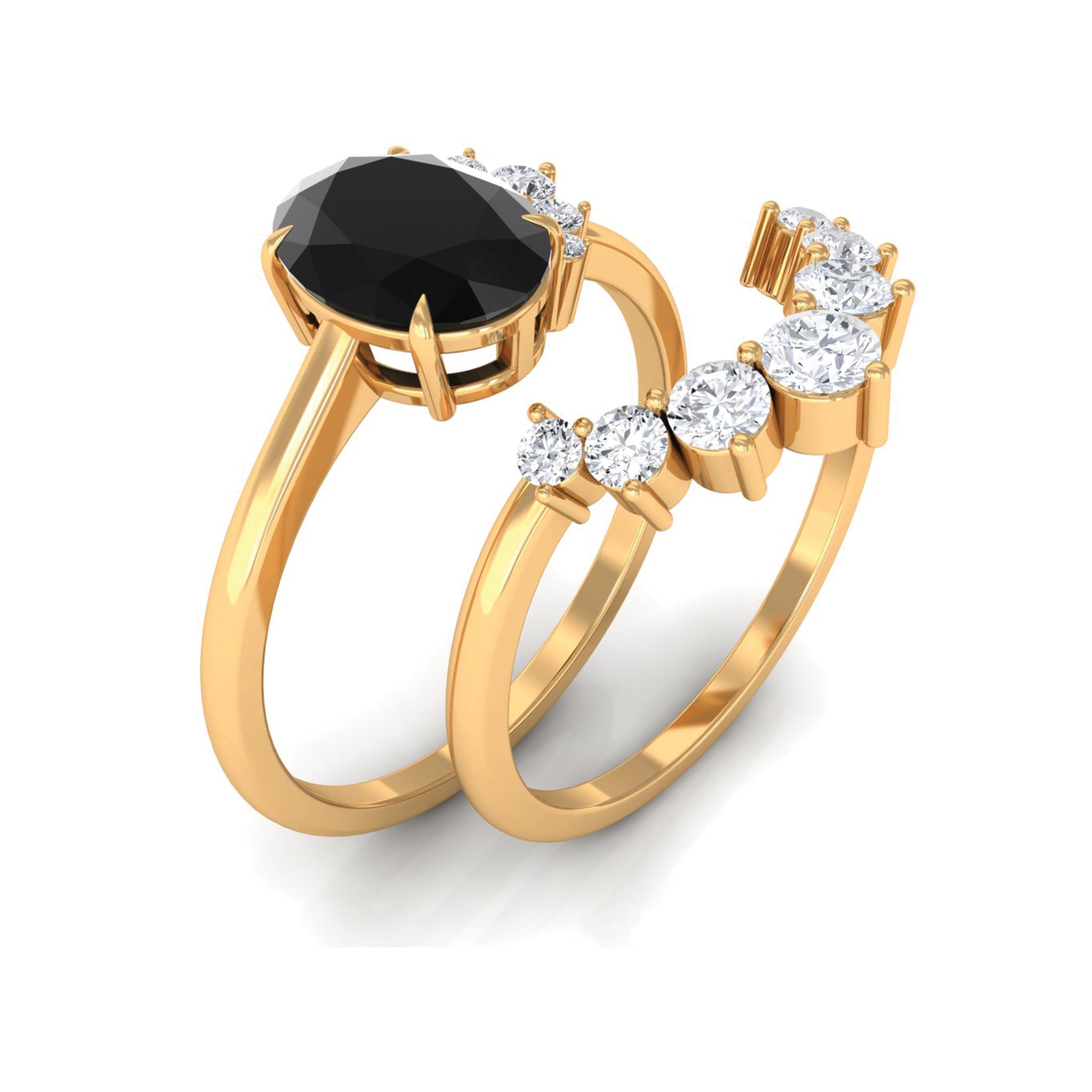 Created Black Diamond and Diamond Engagement Enhancer Ring Set Lab Created Black Diamond - ( AAAA ) - Quality - Rosec Jewels