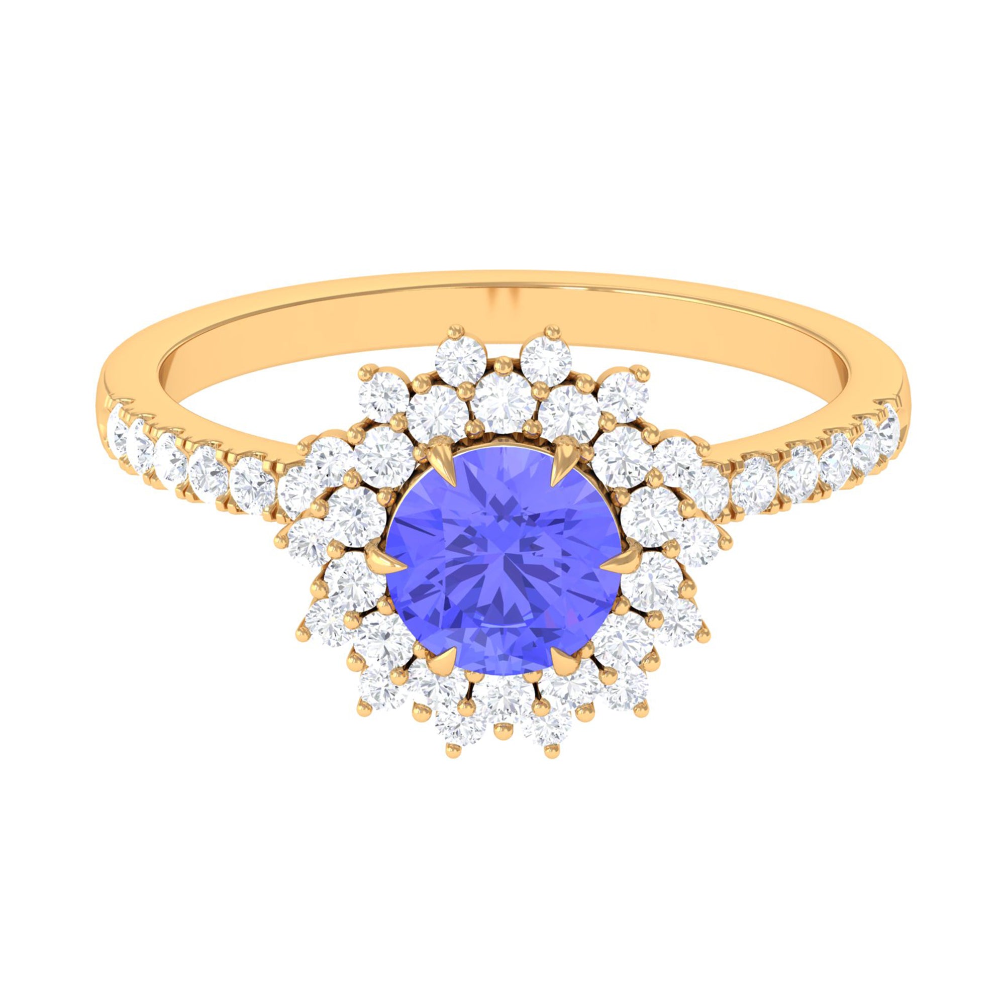 2 CT Round Tanzanite Statement Engagement Ring with Diamond Tanzanite - ( AAA ) - Quality - Rosec Jewels