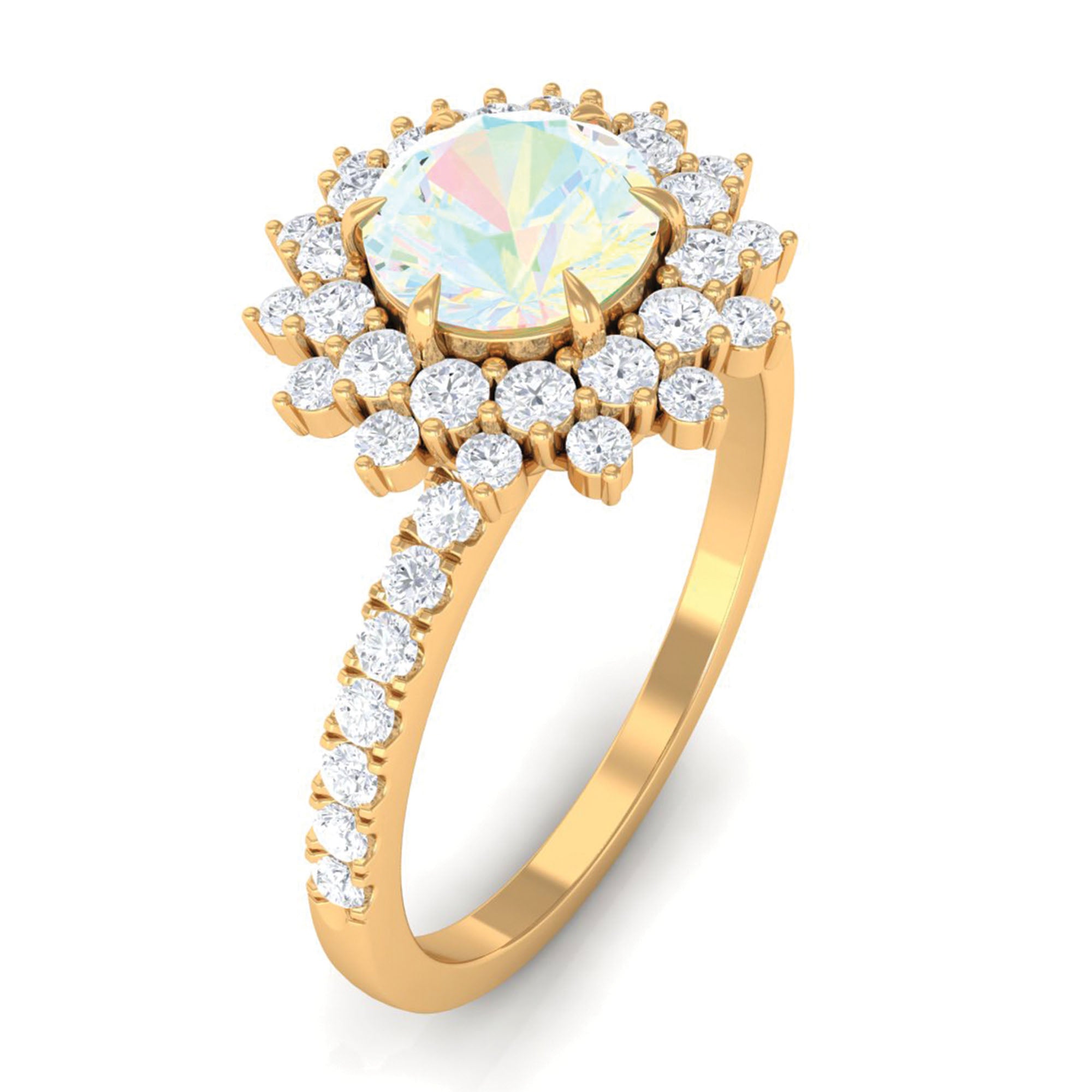 2 CT Round Ethiopian Opal Statement Engagement Ring with Moissanite Ethiopian Opal - ( AAA ) - Quality - Rosec Jewels