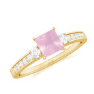 Classic Princess Cut Rose Quartz and Diamond Engagement Ring Rose Quartz - ( AAA ) - Quality - Rosec Jewels