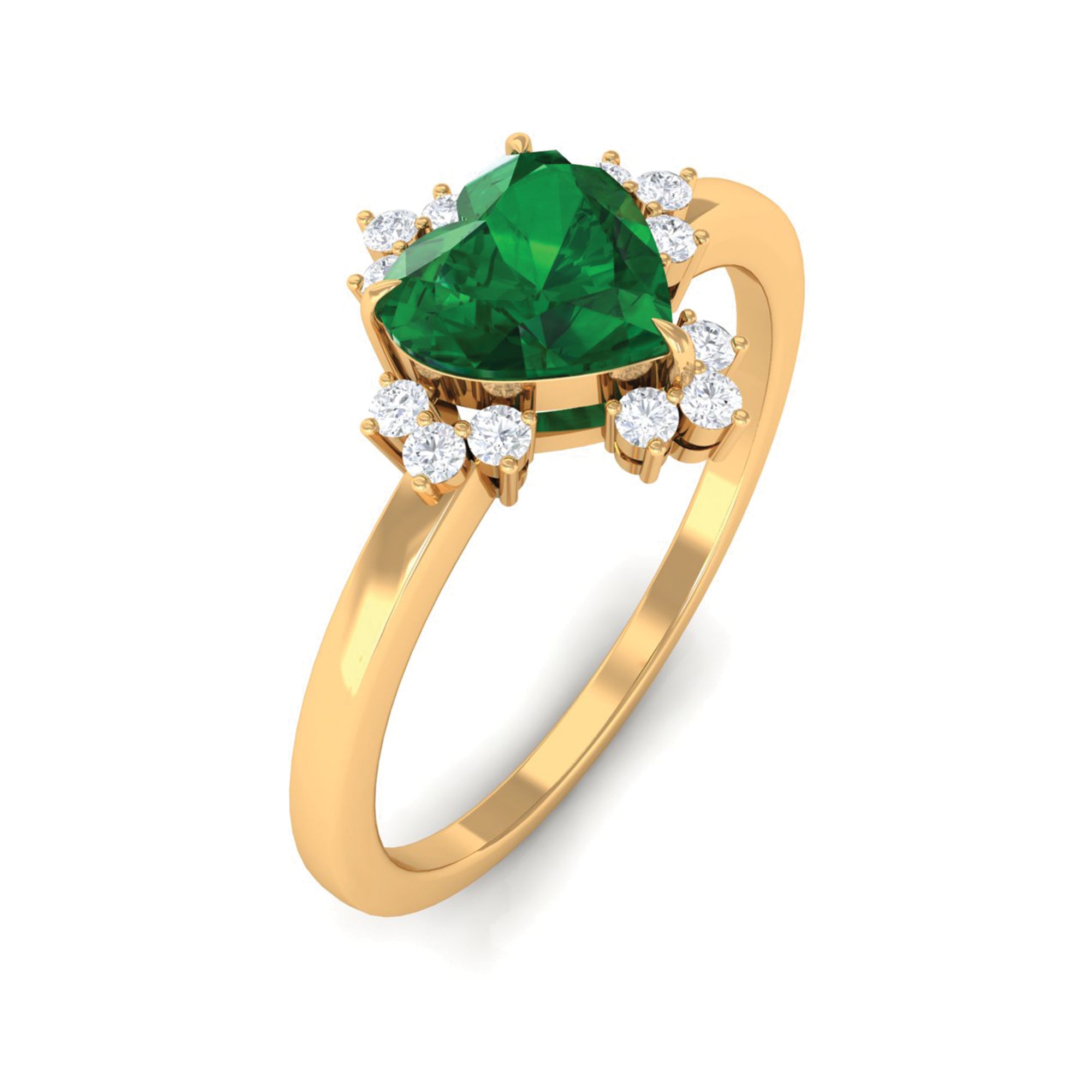 Heart Shape Created Emerald Promise Ring with Diamond Accent Lab Created Emerald - ( AAAA ) - Quality - Rosec Jewels