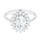 Oval Cut Cubic Zirconia Halo Statement Engagement Ring Zircon - ( AAAA ) - Quality - Rosec Jewels