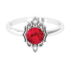 Solitaire Art Deco Ring with Created Ruby and Diamond Lab Created Ruby - ( AAAA ) - Quality - Rosec Jewels