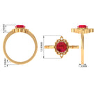 Solitaire Art Deco Ring with Created Ruby and Diamond Lab Created Ruby - ( AAAA ) - Quality - Rosec Jewels