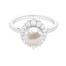 Classic Freshwater Pearl and Diamond Halo Ring Freshwater Pearl - ( AAA ) - Quality - Rosec Jewels