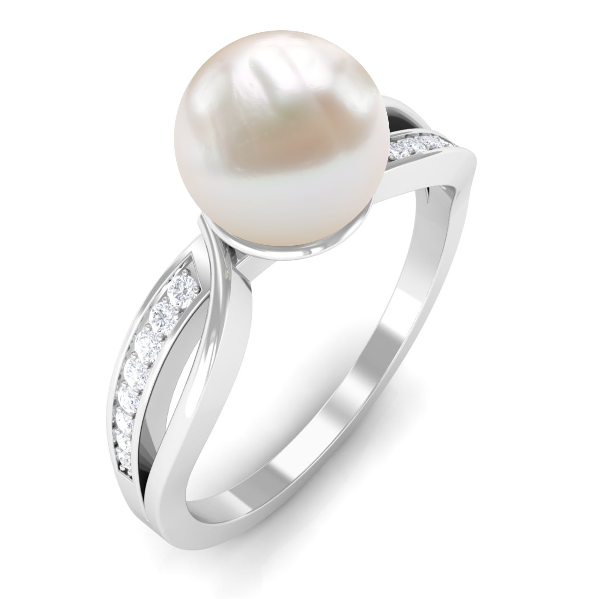 Solitaire Freshwater Pearl and Diamond Infinity Ring Freshwater Pearl - ( AAA ) - Quality - Rosec Jewels