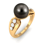 Solitaire Tahitian Pearl Engagement Ring with Diamond Side Stones Tahitian pearl - ( AAA ) - Quality - Rosec Jewels