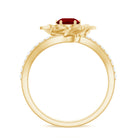 Lab-Created Ruby and Diamond Flower Ring in Bypass Shank Lab Created Ruby - ( AAAA ) - Quality - Rosec Jewels