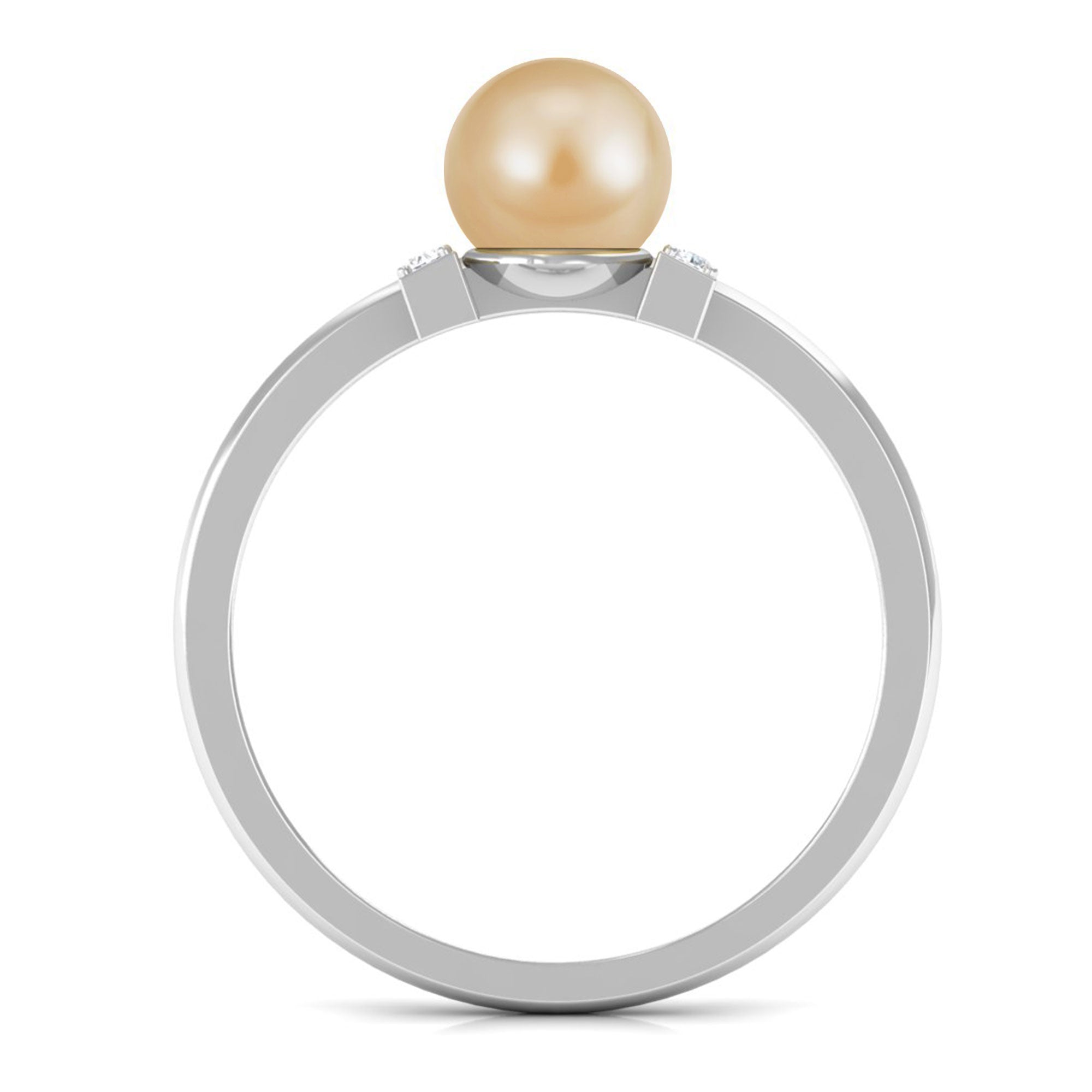 Elegant South Sea Pearl Solitaire Engagement Ring with Diamond Accent South Sea Pearl - ( AAA ) - Quality - Rosec Jewels