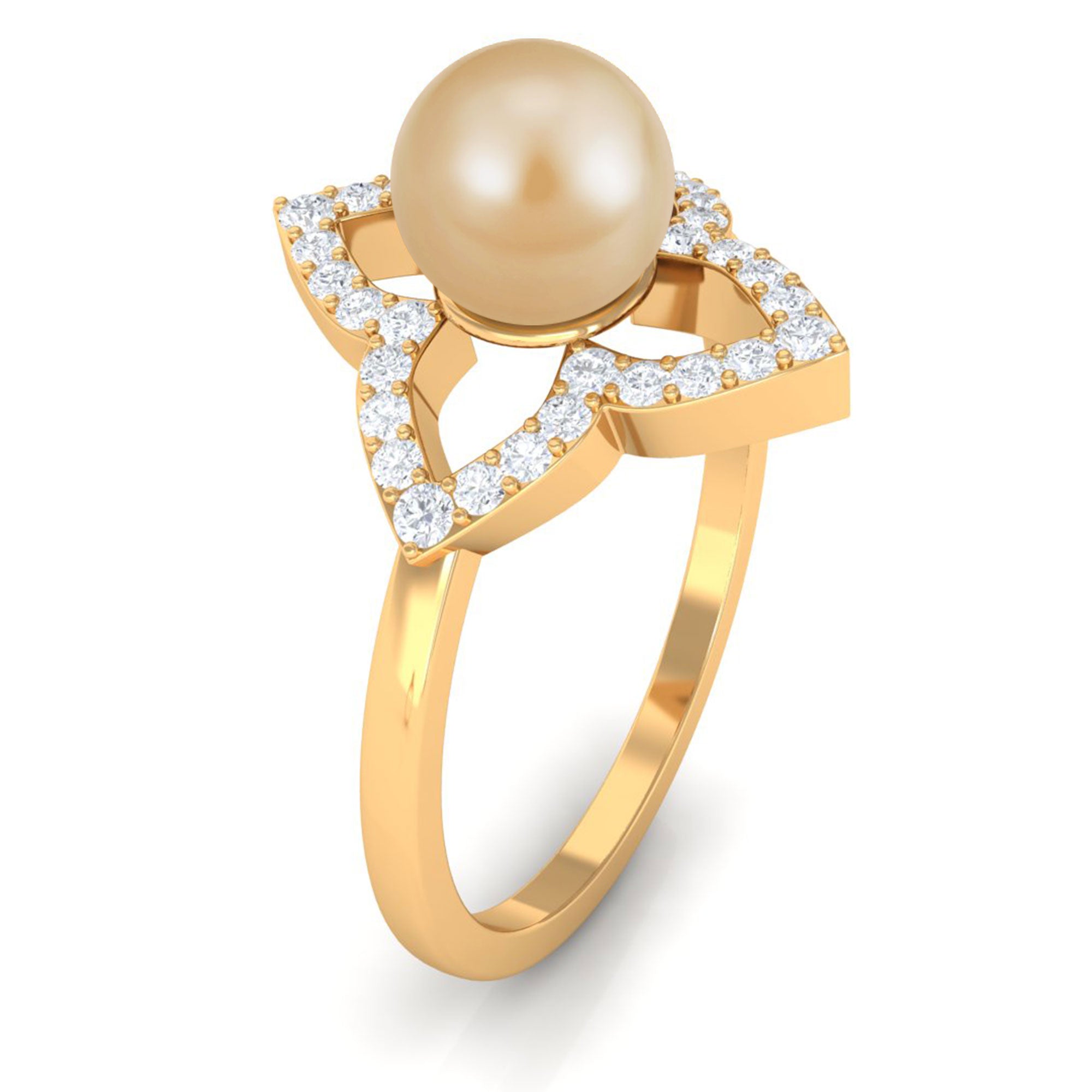 Designer South Sea Pearl and Diamond Floral Halo Engagement Ring South Sea Pearl - ( AAA ) - Quality - Rosec Jewels