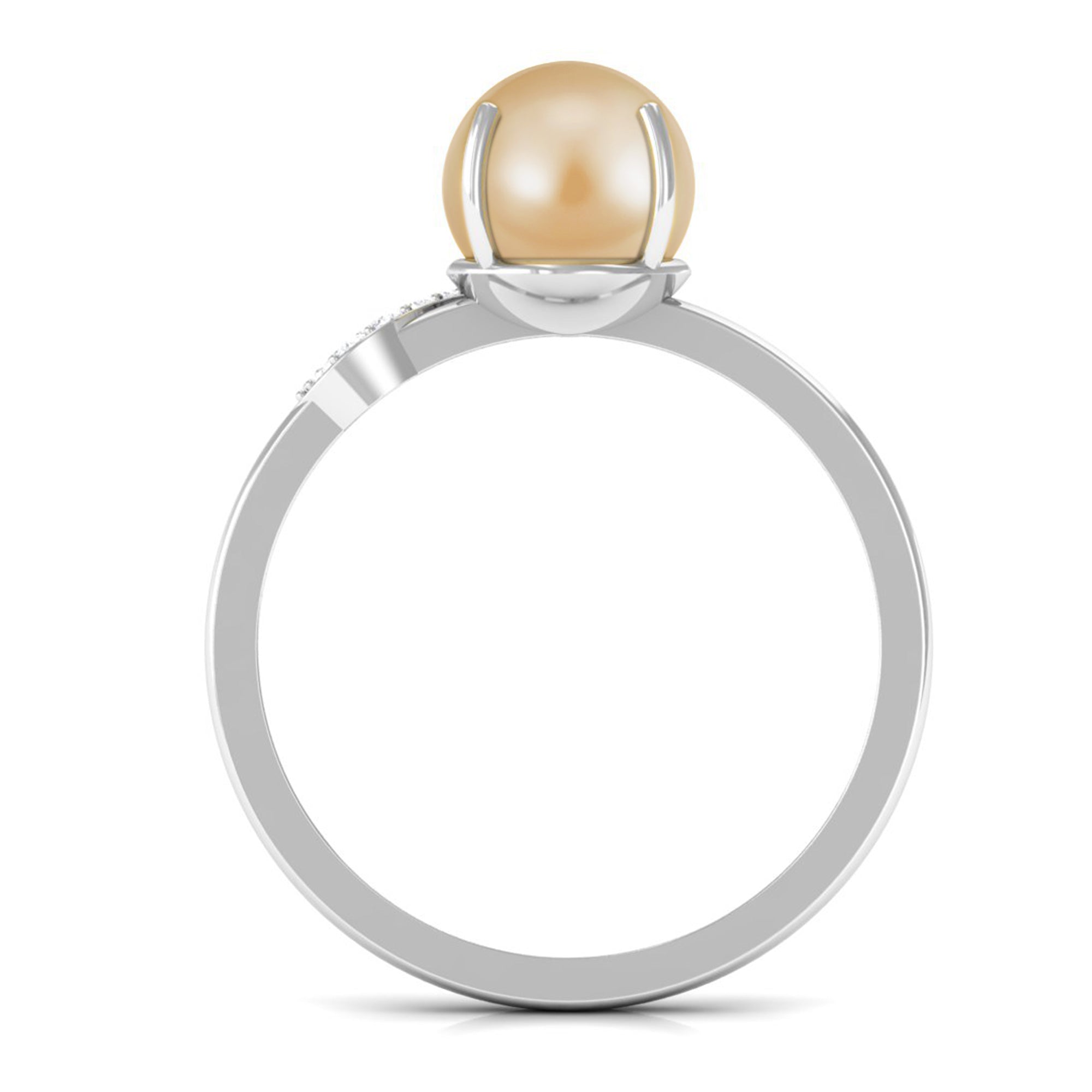 Classic South Sea Pearl Solitaire Ring with Diamond Leaf South Sea Pearl - ( AAA ) - Quality - Rosec Jewels