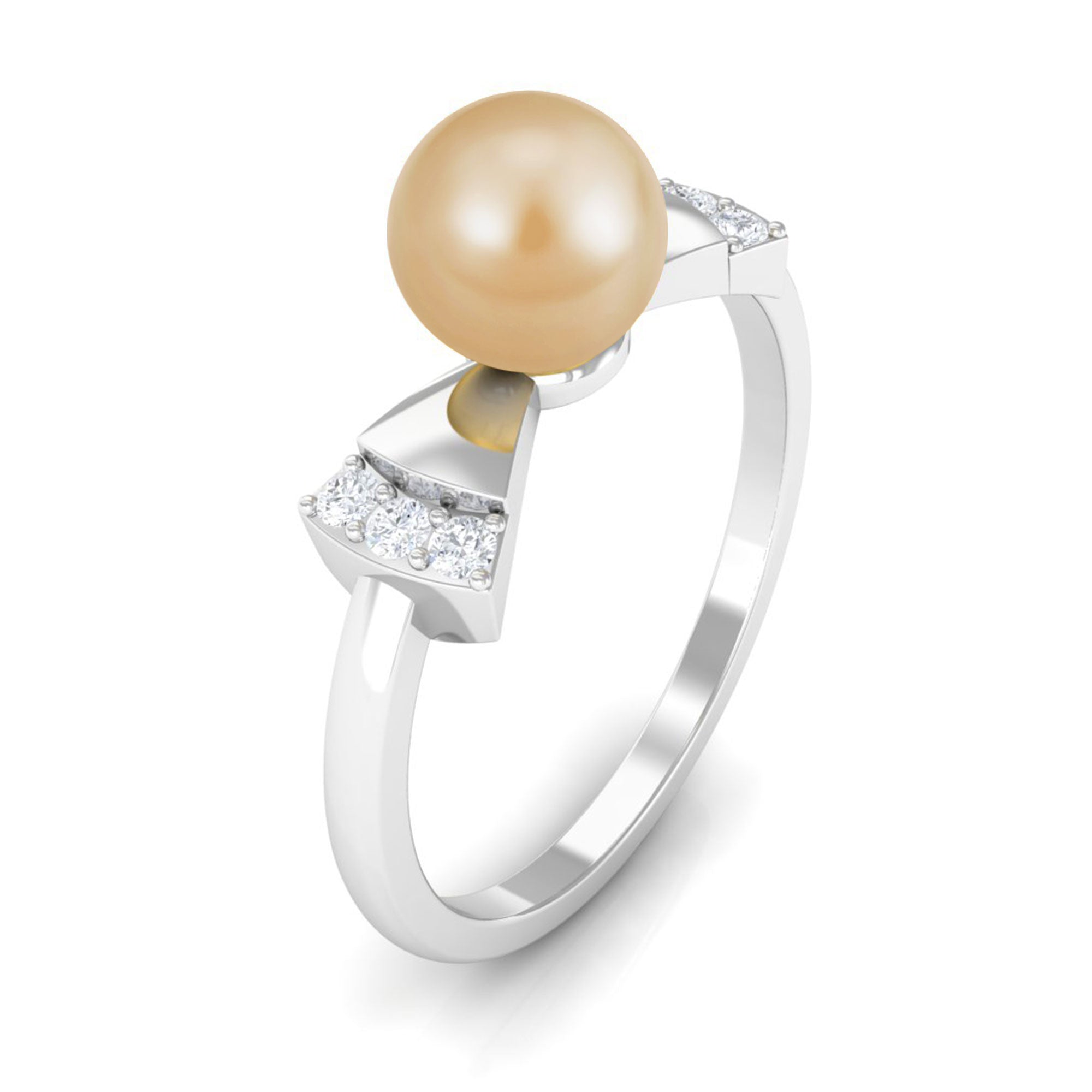 Cute Bow Engagement Ring with South Sea Pearl and Diamond South Sea Pearl - ( AAA ) - Quality - Rosec Jewels