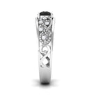 1 CT Beaded Created Black Diamond Solitaire Band Ring with Diamond Accent Lab Created Black Diamond - ( AAAA ) - Quality - Rosec Jewels