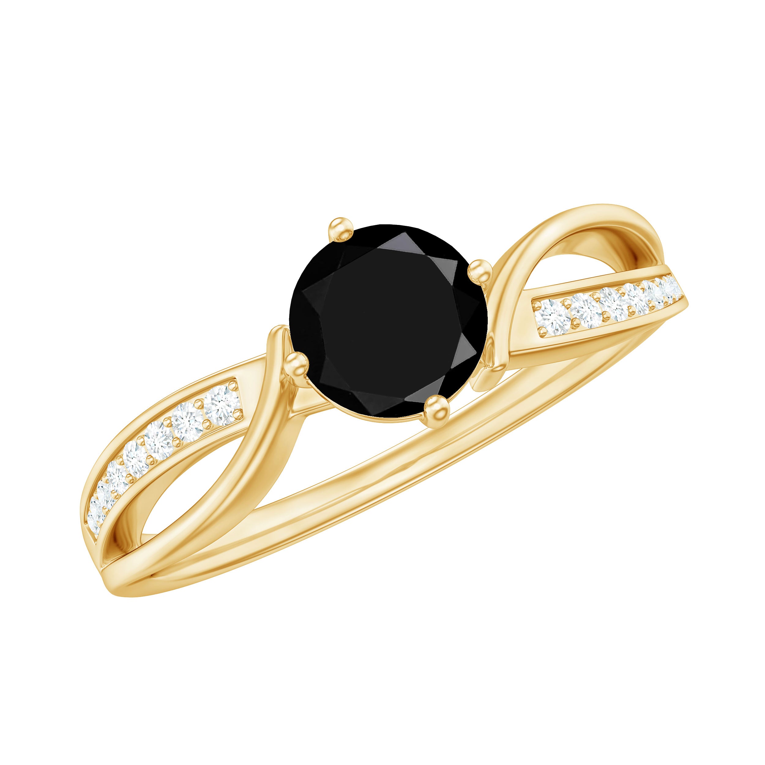 Infinity Shank Round Black Diamond and Diamond Solitaire Engagement Ring Black Diamond - ( AAA ) - Quality - Rosec Jewels