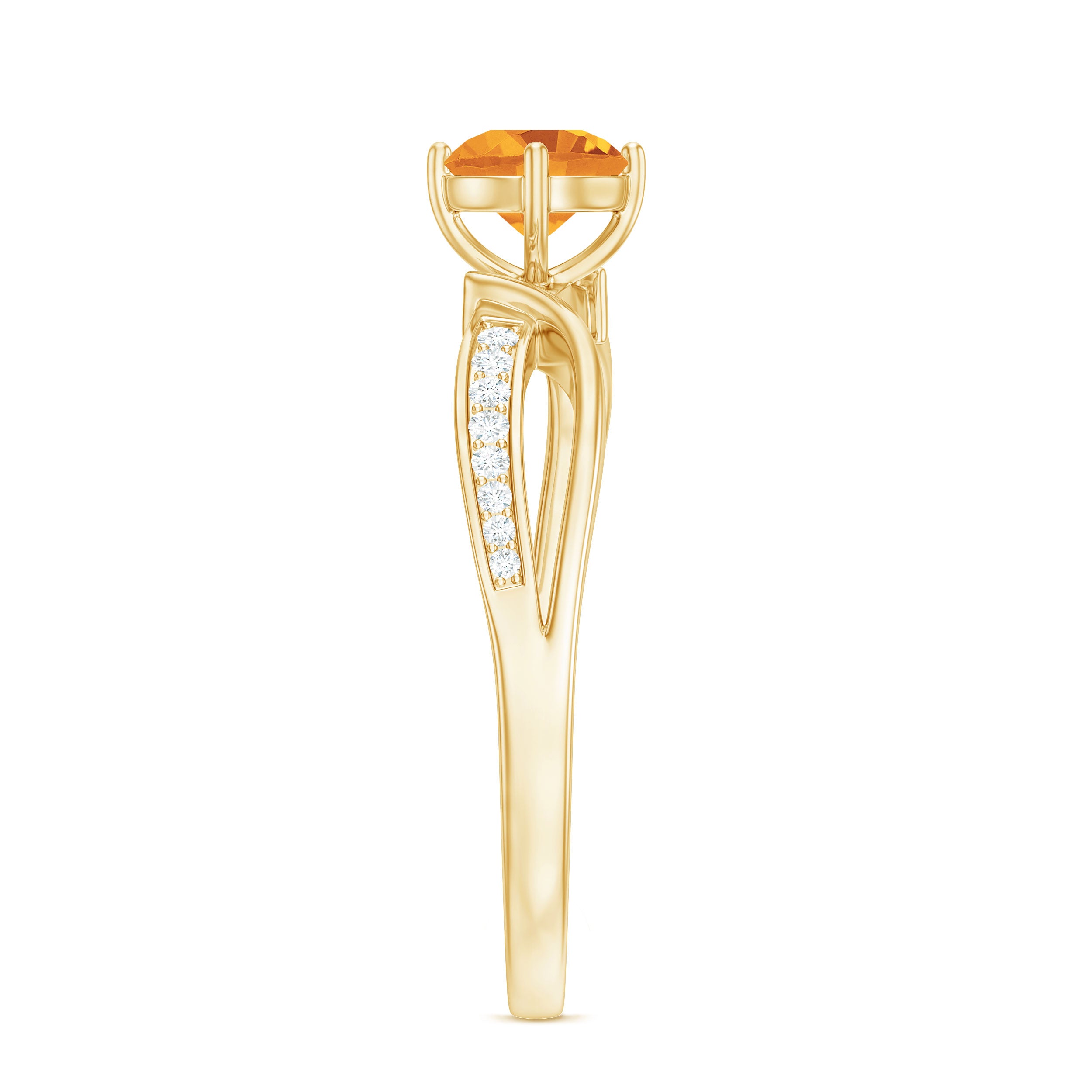 Infinity Shank Round Citrine Engagement Ring with Diamond Citrine - ( AAA ) - Quality - Rosec Jewels