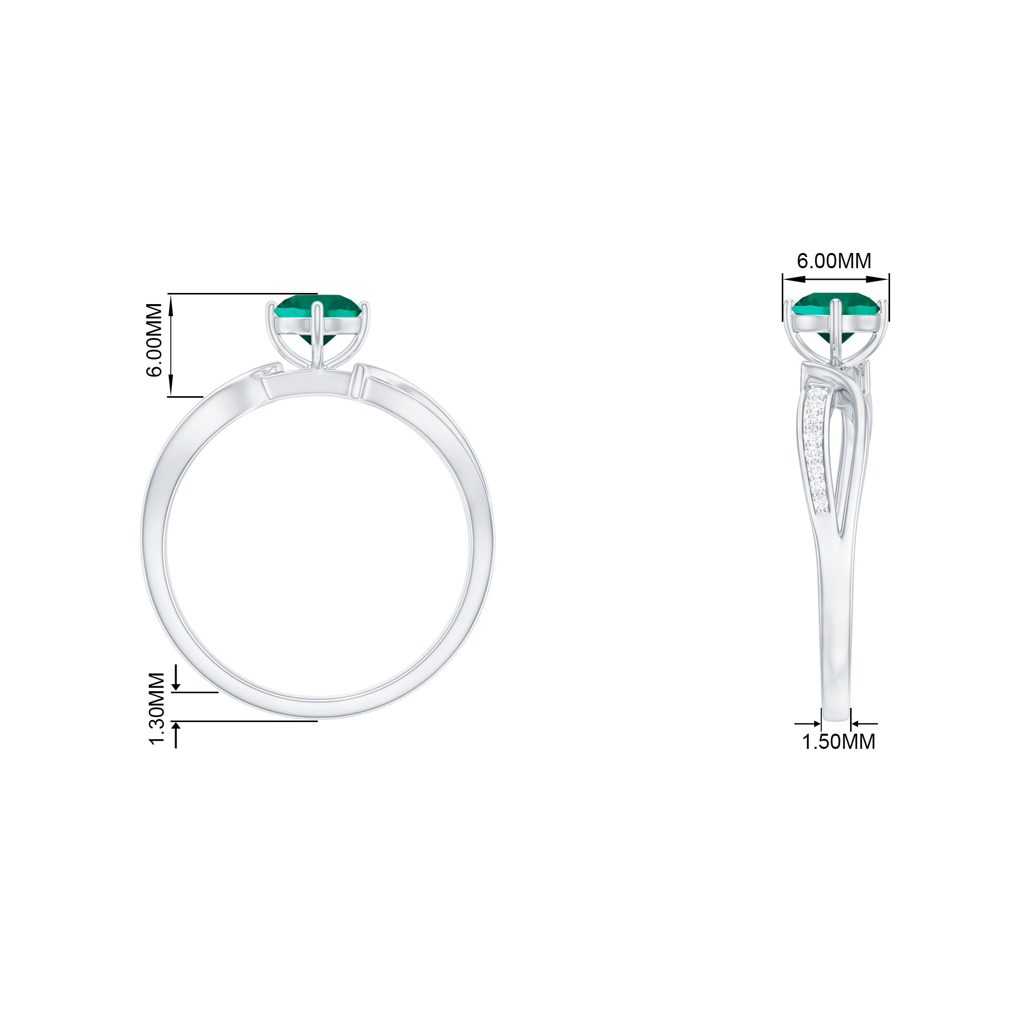 Infinity Shank Round Created Emerald Engagement Ring with Diamond Lab Created Emerald - ( AAAA ) - Quality - Rosec Jewels