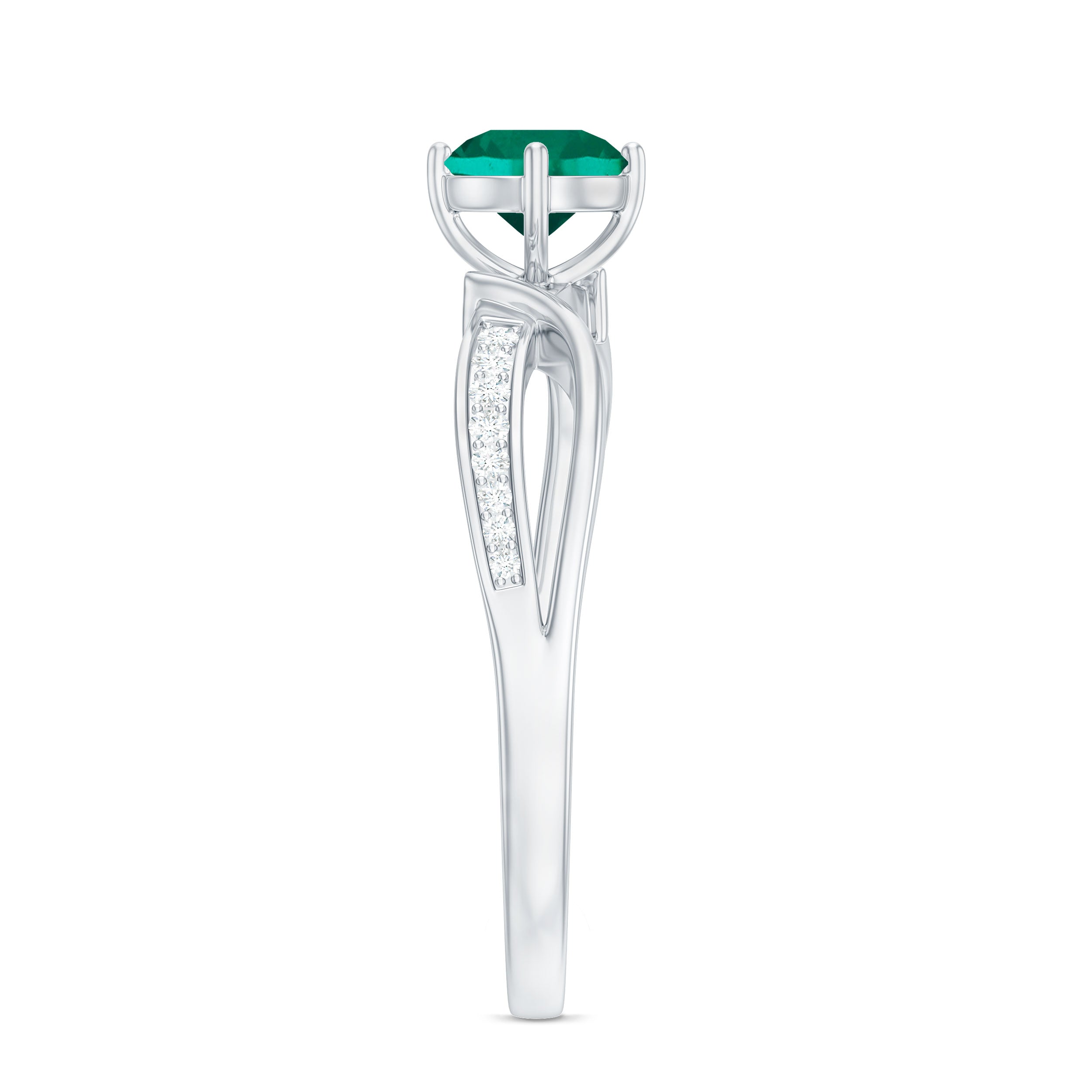 Infinity Shank Round Created Emerald Engagement Ring with Diamond Lab Created Emerald - ( AAAA ) - Quality - Rosec Jewels