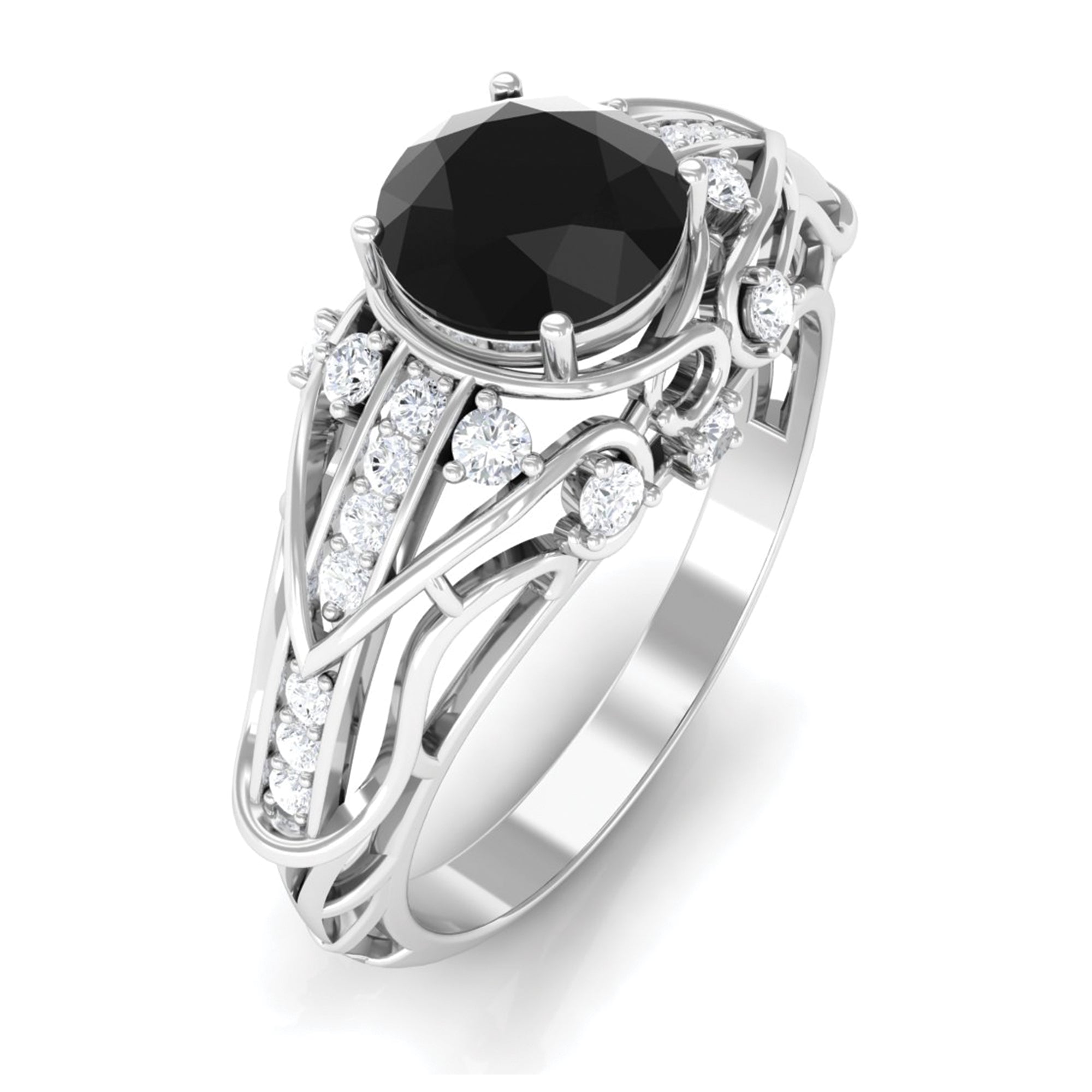 1.50 CT Black Diamond Solitaire Vintage Inspired Ring with Moissanite Black Diamond - ( AAA ) - Quality - Rosec Jewels