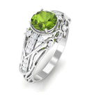 Antique Style Round Peridot Engagement Ring with Diamond Peridot - ( AAA ) - Quality - Rosec Jewels