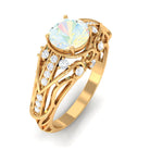 Antique Style Round Ethiopian Opal Engagement Ring with Diamond Ethiopian Opal - ( AAA ) - Quality - Rosec Jewels