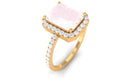 Octagon Cut Rose Quartz Halo Engagement Ring with Diamond Rose Quartz - ( AAA ) - Quality - Rosec Jewels