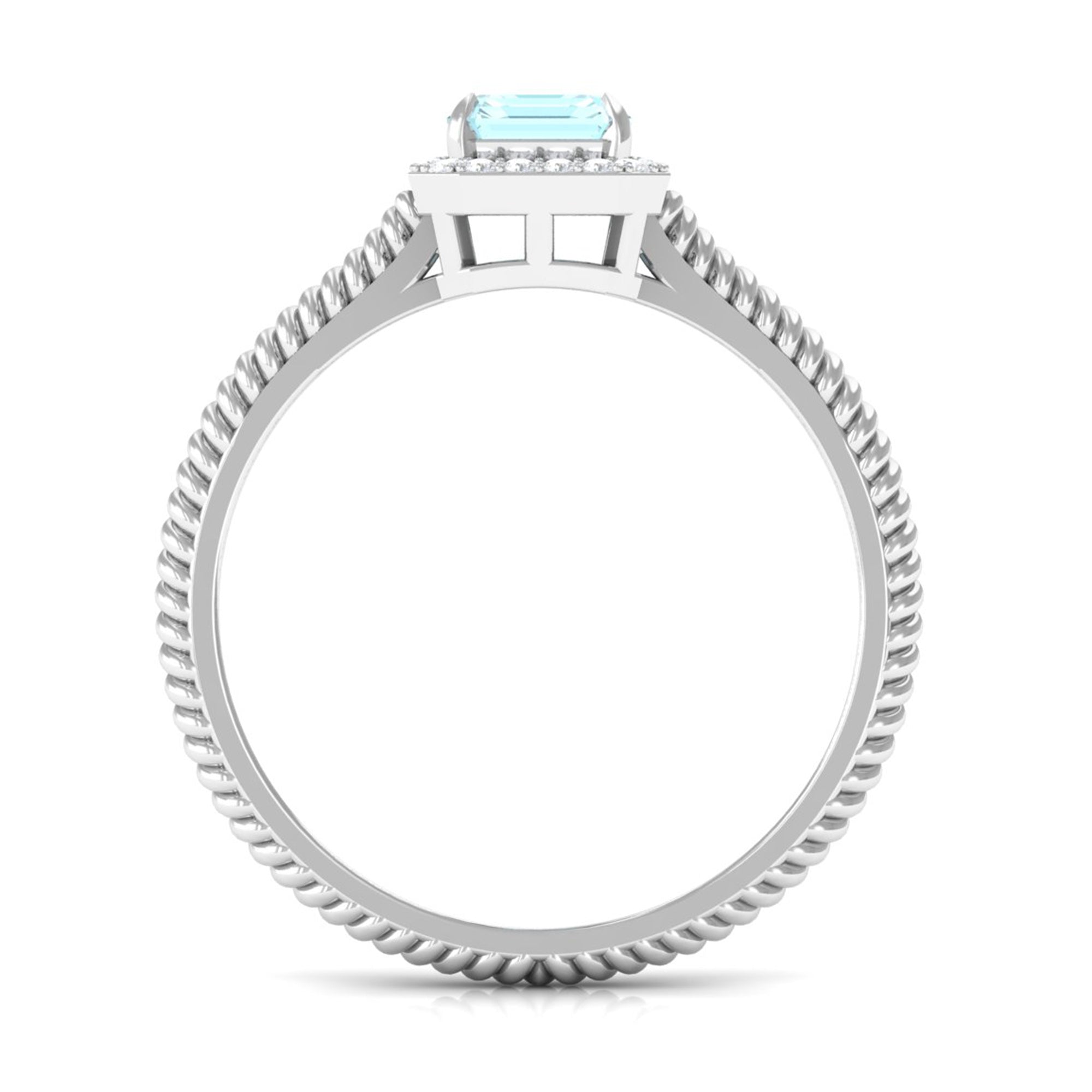 Emerald Cut Sky Blue Topaz and Diamond Halo Ring Sky Blue Topaz - ( AAA ) - Quality - Rosec Jewels