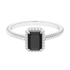 Emerald Cut Black Spinel and Diamond Halo Ring with Twisted Rope Black Spinel - ( AAA ) - Quality - Rosec Jewels