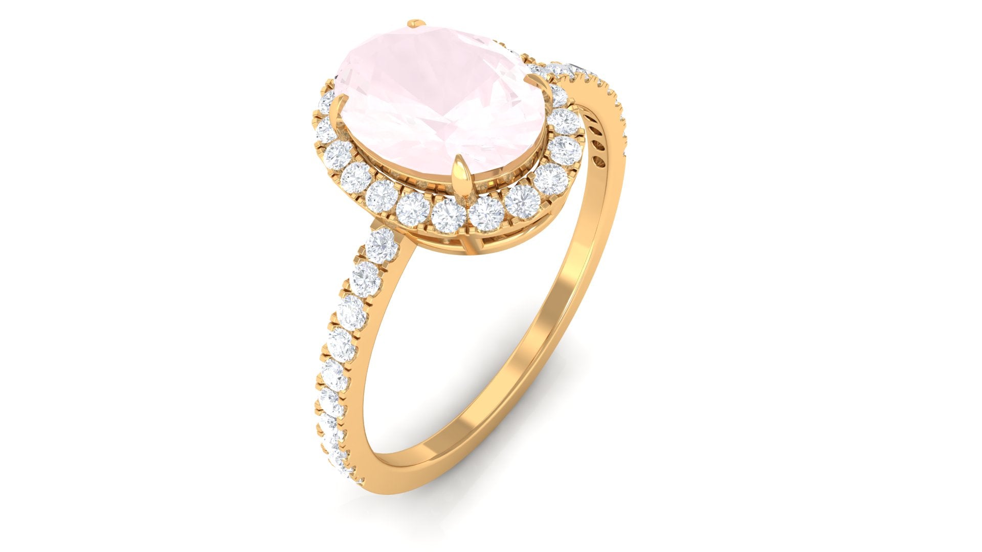Oval Rose Quartz Halo Engagement Ring with Diamond Rose Quartz - ( AAA ) - Quality - Rosec Jewels