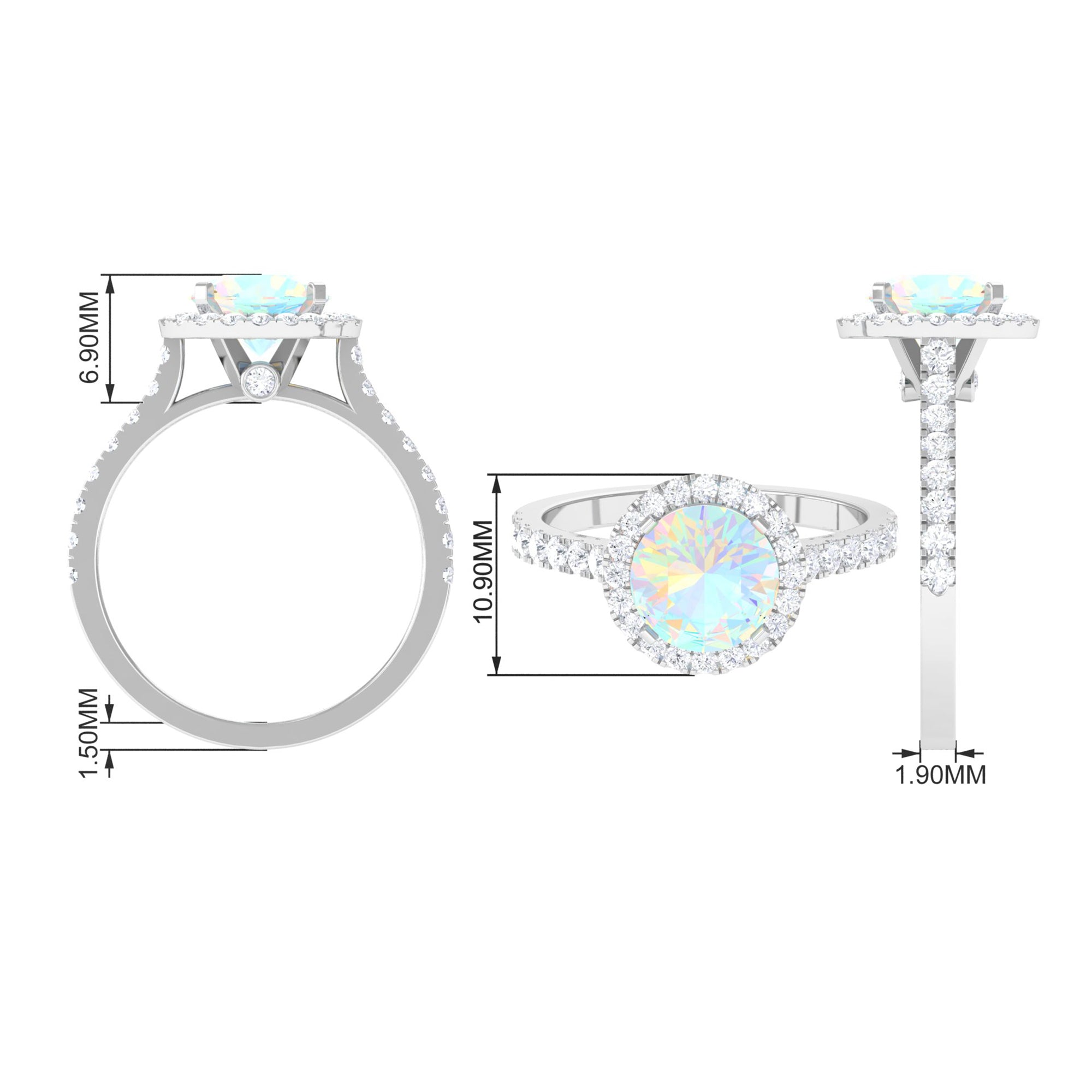 3 CT Round Ethiopian Opal Halo Engagement Ring with Moissanite Ethiopian Opal - ( AAA ) - Quality - Rosec Jewels