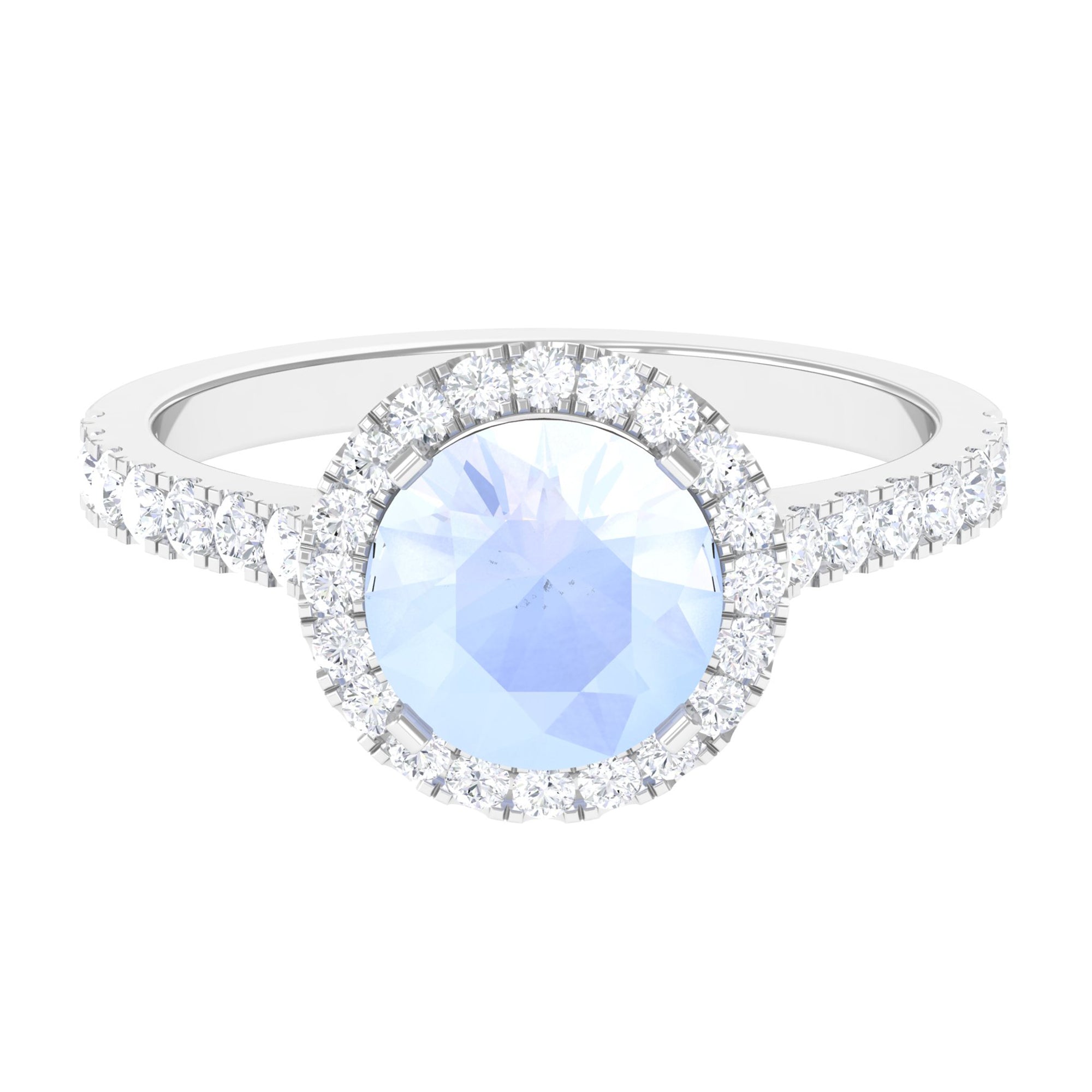 1.75 CT Round Moonstone Halo Engagement Ring with Diamond Moonstone - ( AAA ) - Quality - Rosec Jewels