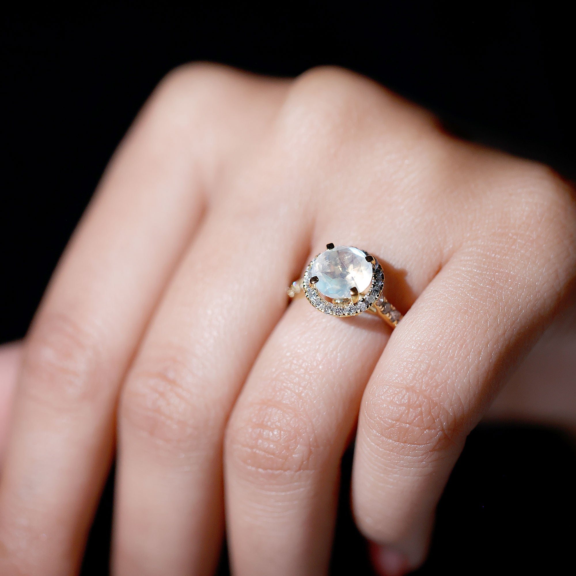 1.75 CT Round Moonstone Halo Engagement Ring with Diamond Moonstone - ( AAA ) - Quality - Rosec Jewels