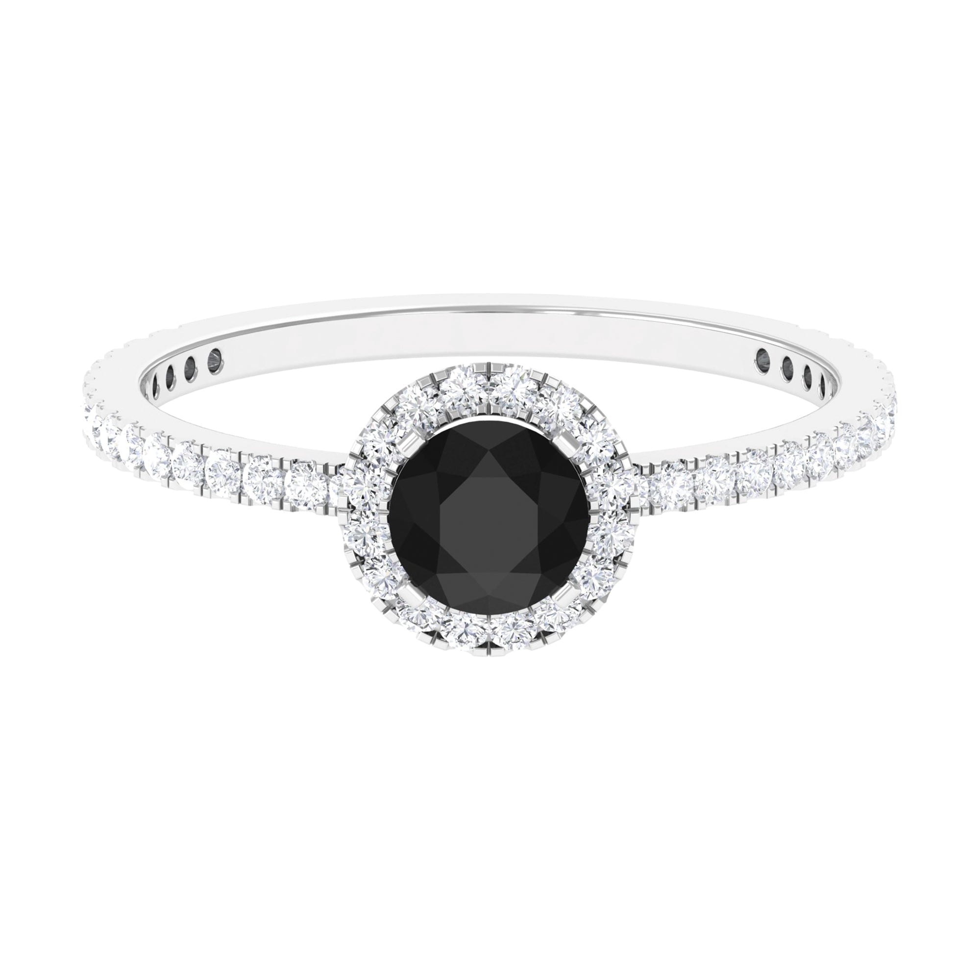 Round Shape Black Diamond Halo Engagement Ring with Diamond Black Diamond - ( AAA ) - Quality - Rosec Jewels