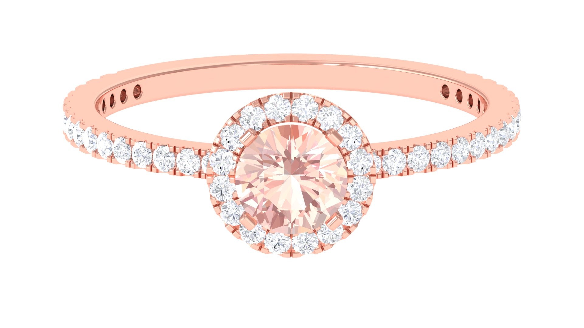 Round Shape Morganite Halo Engagement Ring with Diamond Morganite - ( AAA ) - Quality - Rosec Jewels