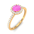 Round Pink Sapphire Halo Engagement Ring with Diamond Pink Sapphire - ( AAA ) - Quality - Rosec Jewels